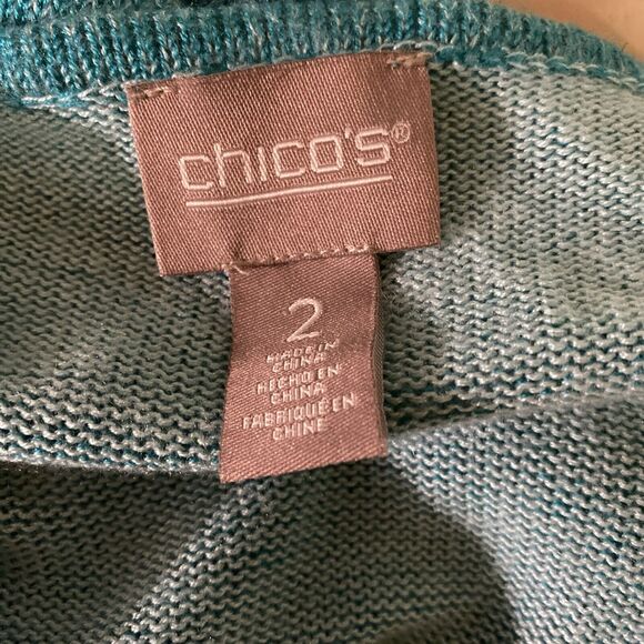 Chico's V-Neck Turquoise 3/4 Sleeve Acrylic Tunic Sweater‎ Size 2 (12-14) - Picture 6 of 7